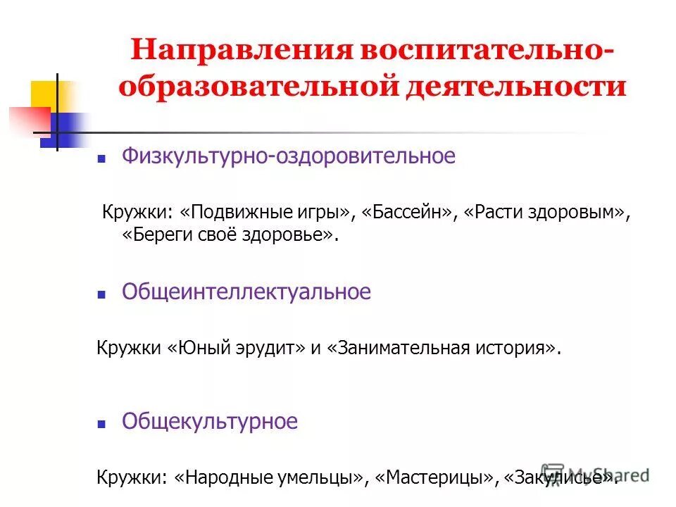 Направления воспитательной образовательной деятельности