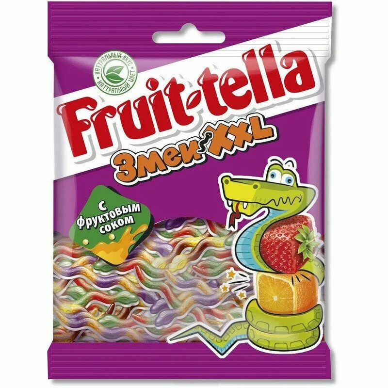 Мармелад жев.Fruit-Tella змеи XXL 70г. Fruittella змеи XXL жевательный мармелад 70 г. Мармелад Fruittella змеи XXL, 70г. Мармелад Фрутелла змеи XXL жевательный 70г. 30 xxl