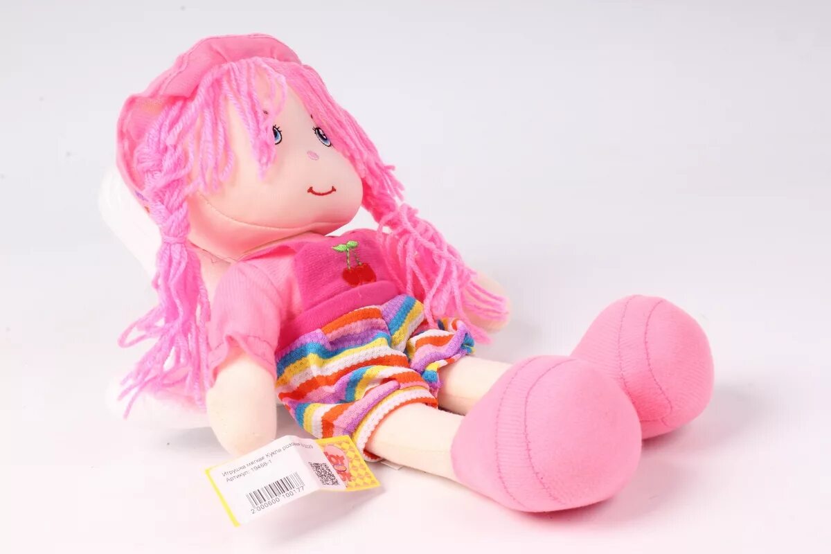 Розовый пупс. Розовая кукла. Мягкая кукла. Кукла с розовыми волосами.