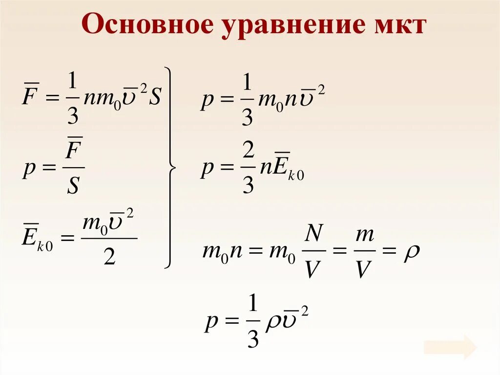 Формулы давления в молекулярной физике