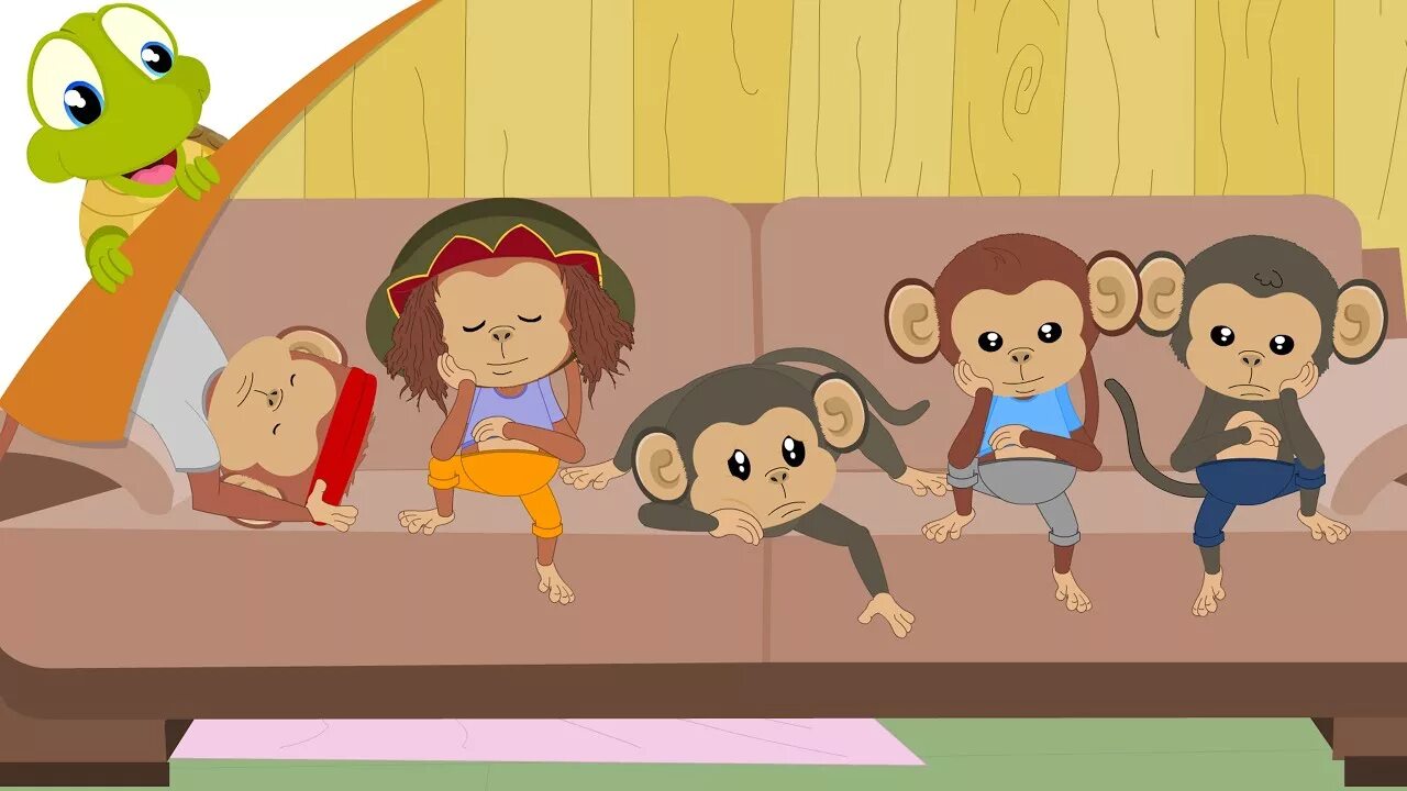 Пять обезьянок. Обезьянки прыгают на кровати. Пять маленьких обезьянок прыгали на кровати. Пять обезьянок прыгали.