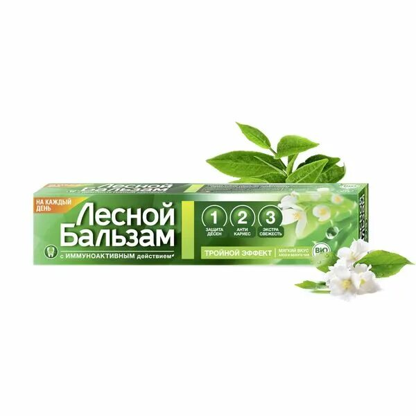 Паста лесной бальзам купить. Лесной бальзам зубная паста 75 мл. Алоэ и белый чай. Зубная паста Лесной бальзам тройной эффект, 75мл.