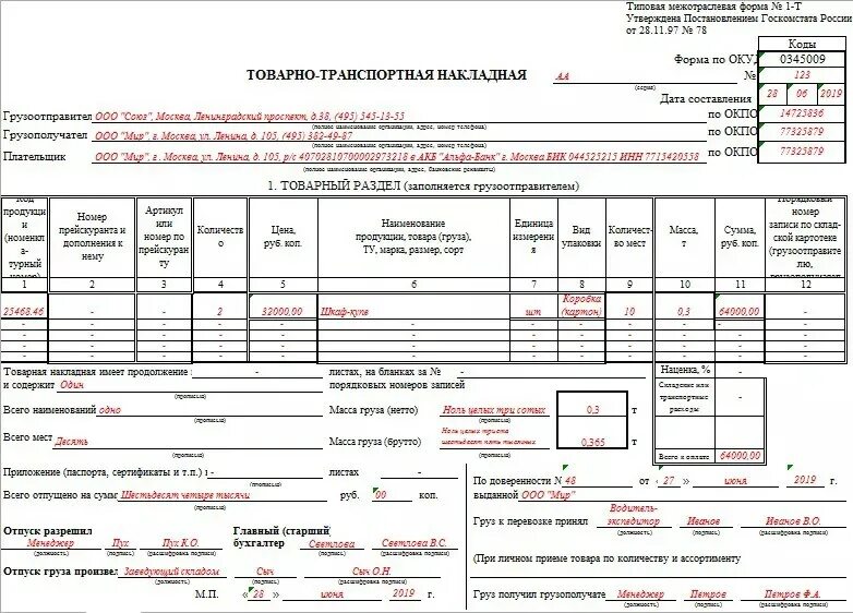 Накладная на перевозку груза образец заполнения. Накладная на перевозку груза бланк образец заполнения. ТТН форма по ОКУД 345009. Товарно-транспортная накладная (форма № 1-т).