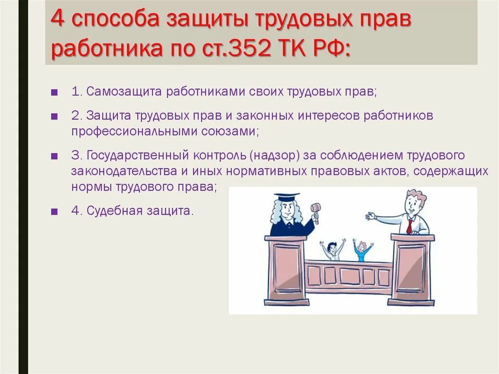 Защита трудовых прав работников. Судебная защита прав работников. Способы самозащиты трудовых прав. Самостоятельная защита работниками своих трудовых прав. Орган защиты прав работников