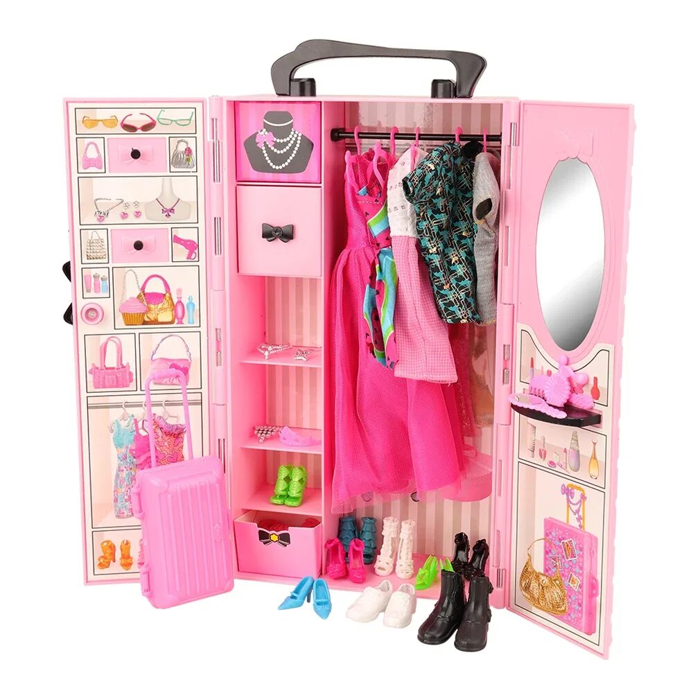 Шкаф для одежды, Barbie Mattel 17222663. Набор Barbie шкаф для одежды, x4833. Кукла Барби с гардеробом. Куклы Барби наборы с одеждой.