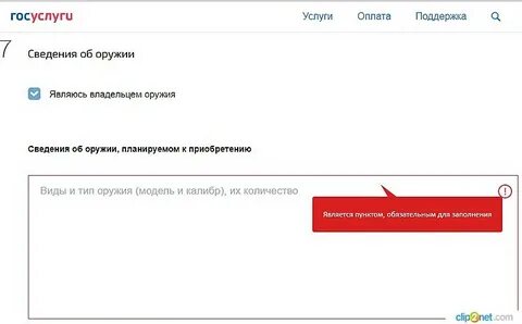 Госуслуги виды оружия