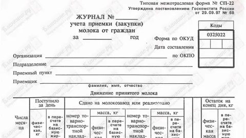 Журнал учета молока