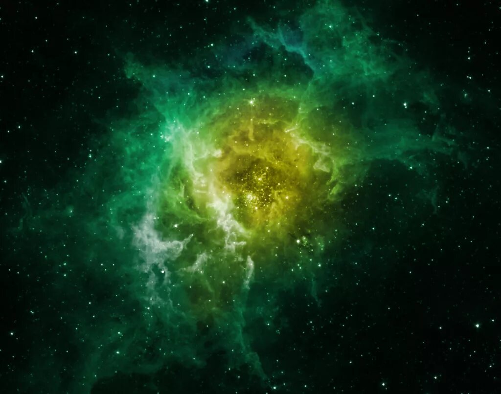Космос черно желтый. Зеленый космос. Зеленая Вселенная. Туманности в космосе. Космос звезды.
