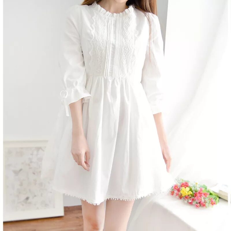 Белое платье с длинным рукавом. Белое летнее платье с рукавами. Нежное белое платье. Белое легкое платье.