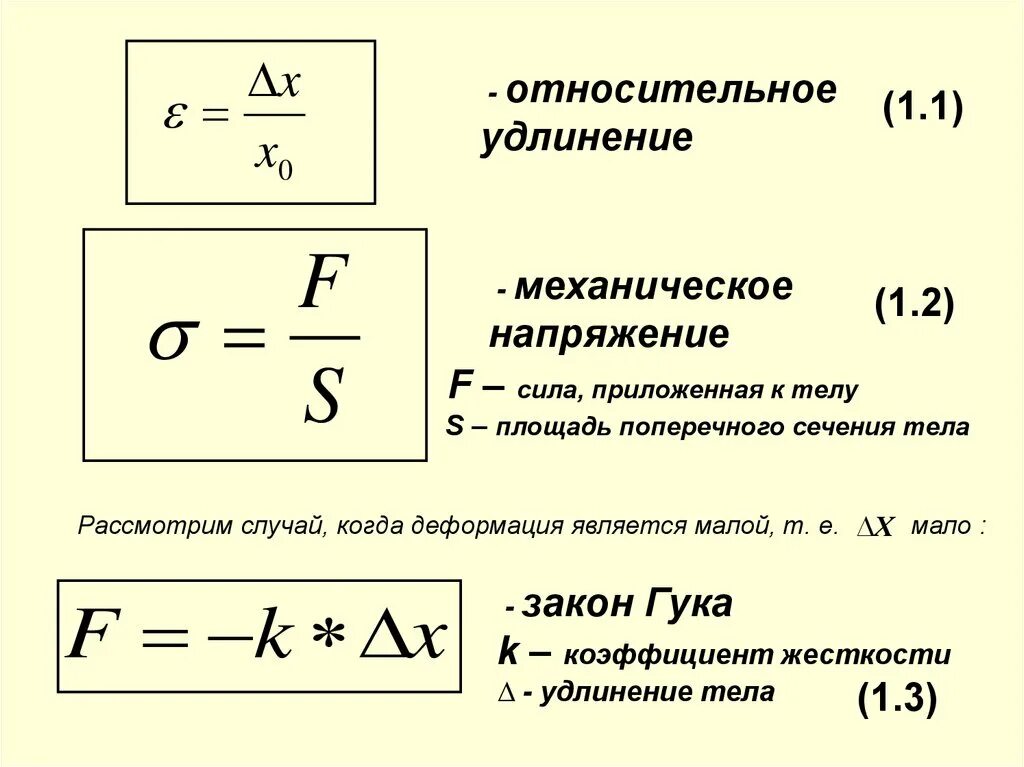 Механические свойства твердых тел формулы. Коэффициент относительного удлинения формула. Как найти относительное удлинение. Формула механического напряжения через удлинение.