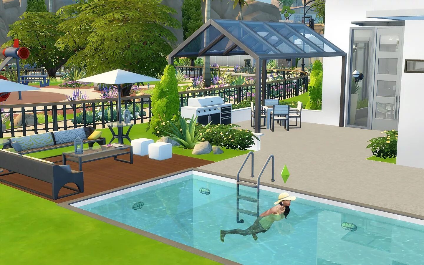 Как в симс 4 сделать круглую. The sims 4 внутренний дворик. sims бассейн. симс 3 задний двор. задний двор в симс 4 с бассейном.