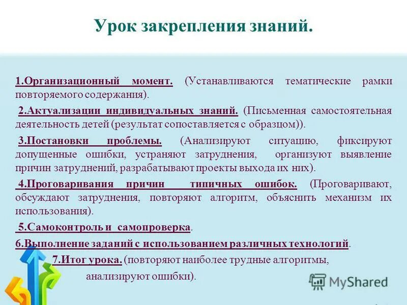 Цель урока закрепления знаний