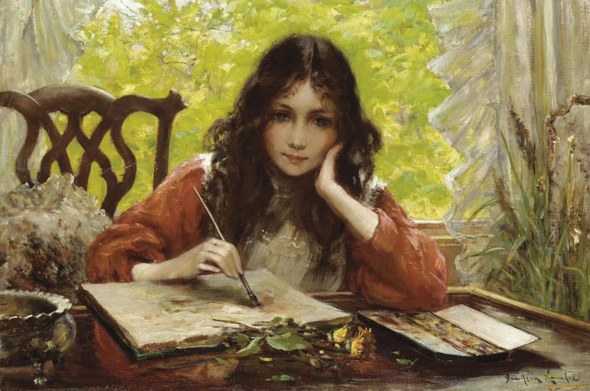 Художник написал портрет. Davidson Knowles (British, 1854-1901).. Картины художников. Девочка художник. Портреты знаменитых художников.