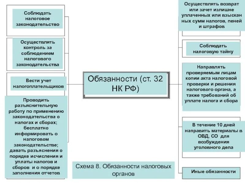 Интересы налоговых органов. Обязанности налоговых органов схема.