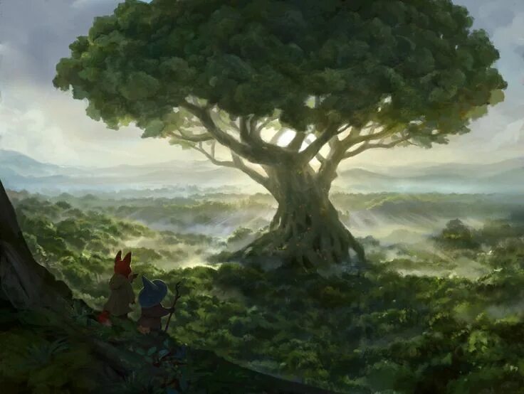 Tree giant valley river roots art paintings landscapes wallpaper 1920x1187 48482