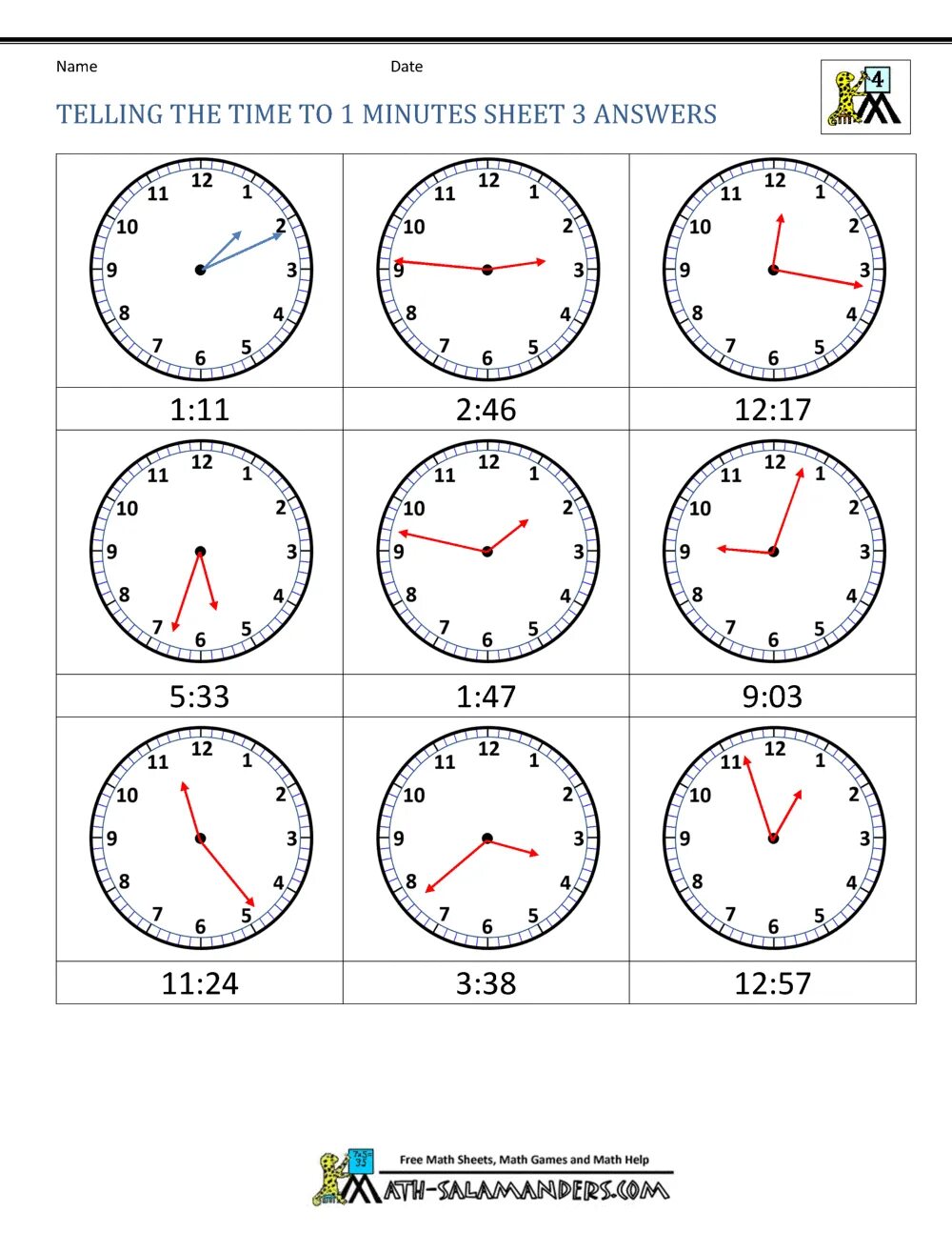 Telling the time worksheet