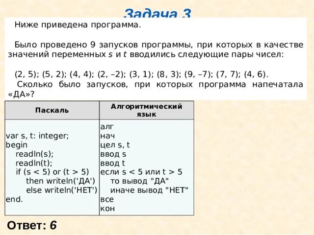 K 0 сколько будет. Было проведено 9 запусков программы при которых в качестве значений. Было проведено 9 запусков программы при которых в качестве 6 4. Ниже приведена программа var s,t: integer.