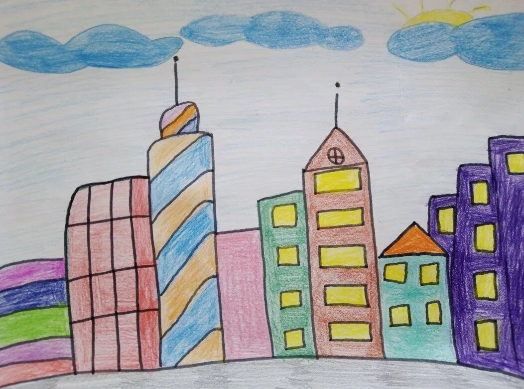 Город рисунок. Рисование город. Рисунок на тему город. Рисование город для детей.