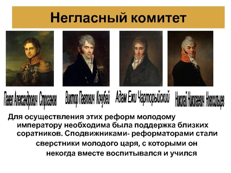 Участники негласного комитета при Александре 1. Реформы негласного комитета. Негласный комитет исторический факт.