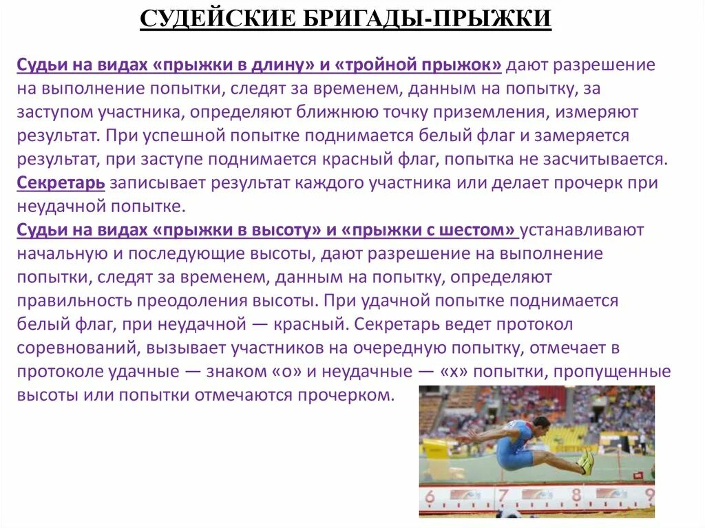 Сколько попыток дается каждому участнику соревнований. Судейство соревнований по прыжкам. Правила соревнований в прыжках в длину. Судейство соревнований по прыжкам в высоту. Судействосоревнований по прыжкам в жлину.