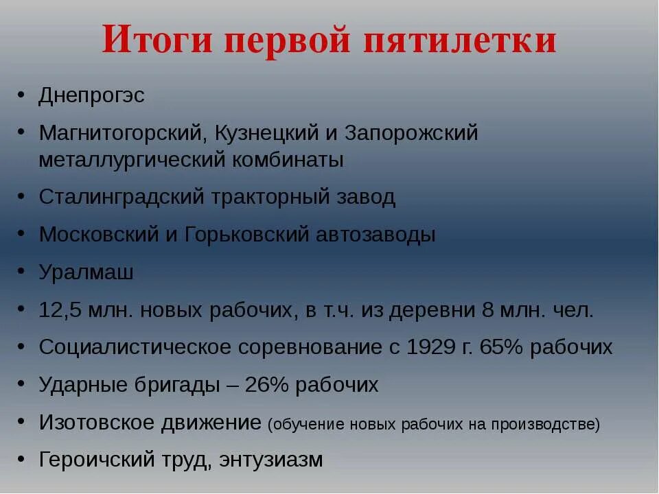 Реализация первого пятилетнего плана. Результаты первой Пятилетки. Итоги Пятилеток. Итоги первых пятилетилеток. Итоги первых советских Пятилеток.