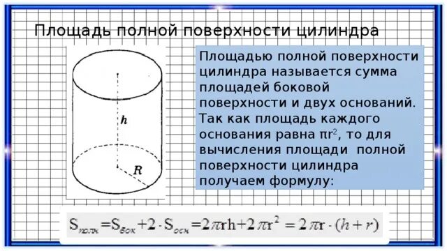 Площадь боковой поверхности цилиндра формула через диаметр. Площадь полной поверхности цилиндра формула. Площадь поверхности цилиндра формула через диаметр. Как вычислить площадь основания цилиндра.