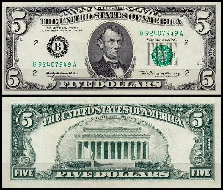 Новые 5 долларов. 1947 Federal Reserve Note. Купюры долларов США. Доллар купюра. Изображение долларовых купюр.