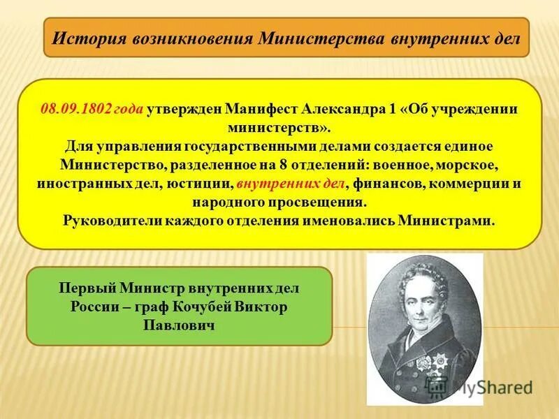 Учреждение министерств дата