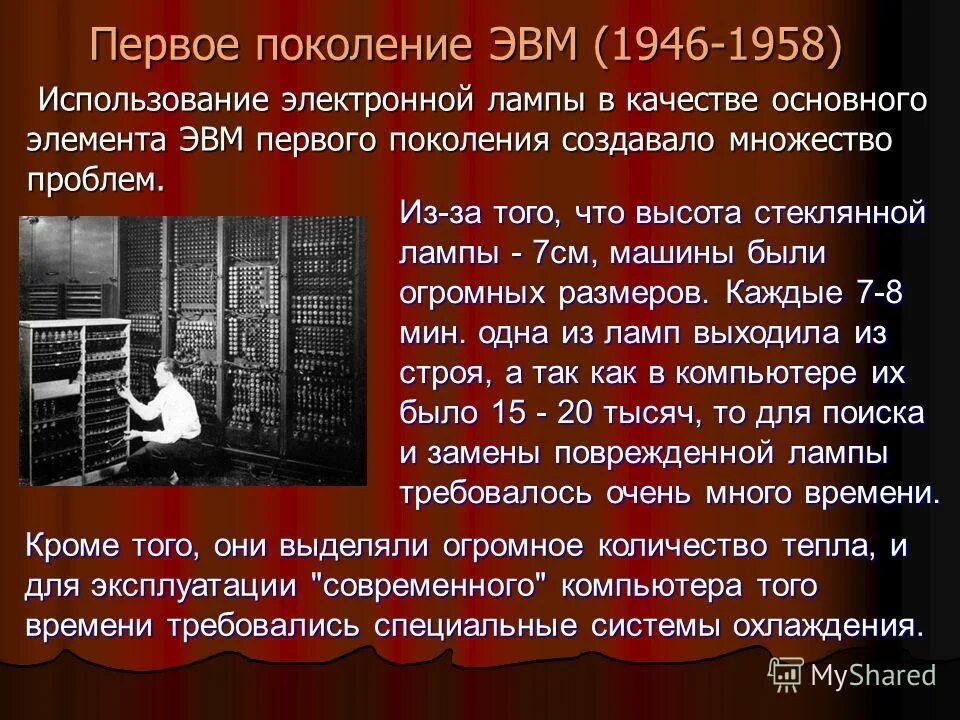 Создатель эвм 1 поколения. Элементная база поколения первое поколение эвм. Эвм первого поколения имели в качестве элементной. Эвм первого поколения имели в качестве элементной. Первый этап развития эвм.