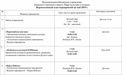 План мероприятий на май в доме культуры