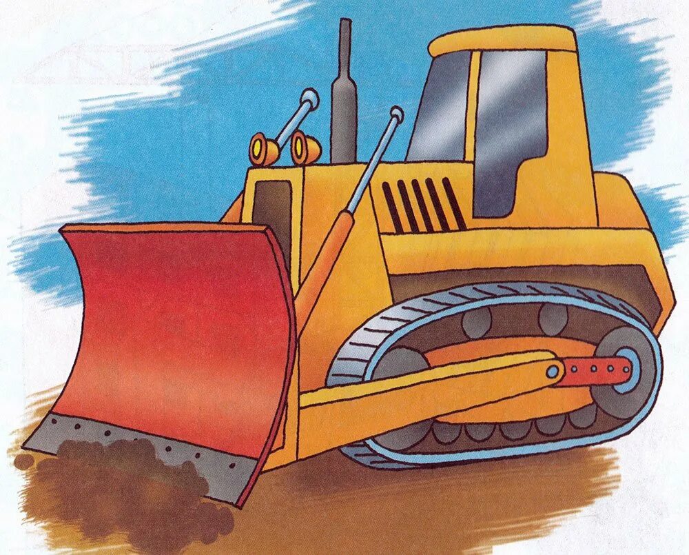 Трактор про бульдозер. Бульдозер для дошкольников. Гусеничный трактор с ковшом. Ковш бульдозера. Трактор иллюстрация.