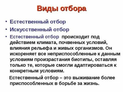 Вид отбора естественный искусственный