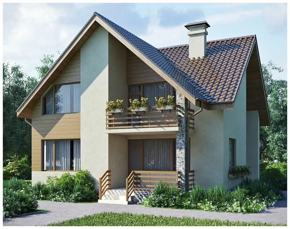 проект двухэтажного дома с террасой из газобетона. двухэтажный дом с верандой. дом с мансардой и террасой и гаражом 150м2. проект z212. дом из пеноблоков двухэтажный с террасой.