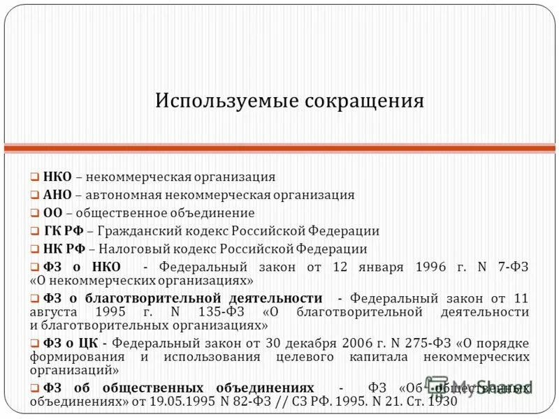 Некоммерческая организация аббревиатура. Автономная некоммерческая организация. Аббревиатуры организаций. Сокращенно автономная некоммерческая организация. Гк рф некоммерческие организации