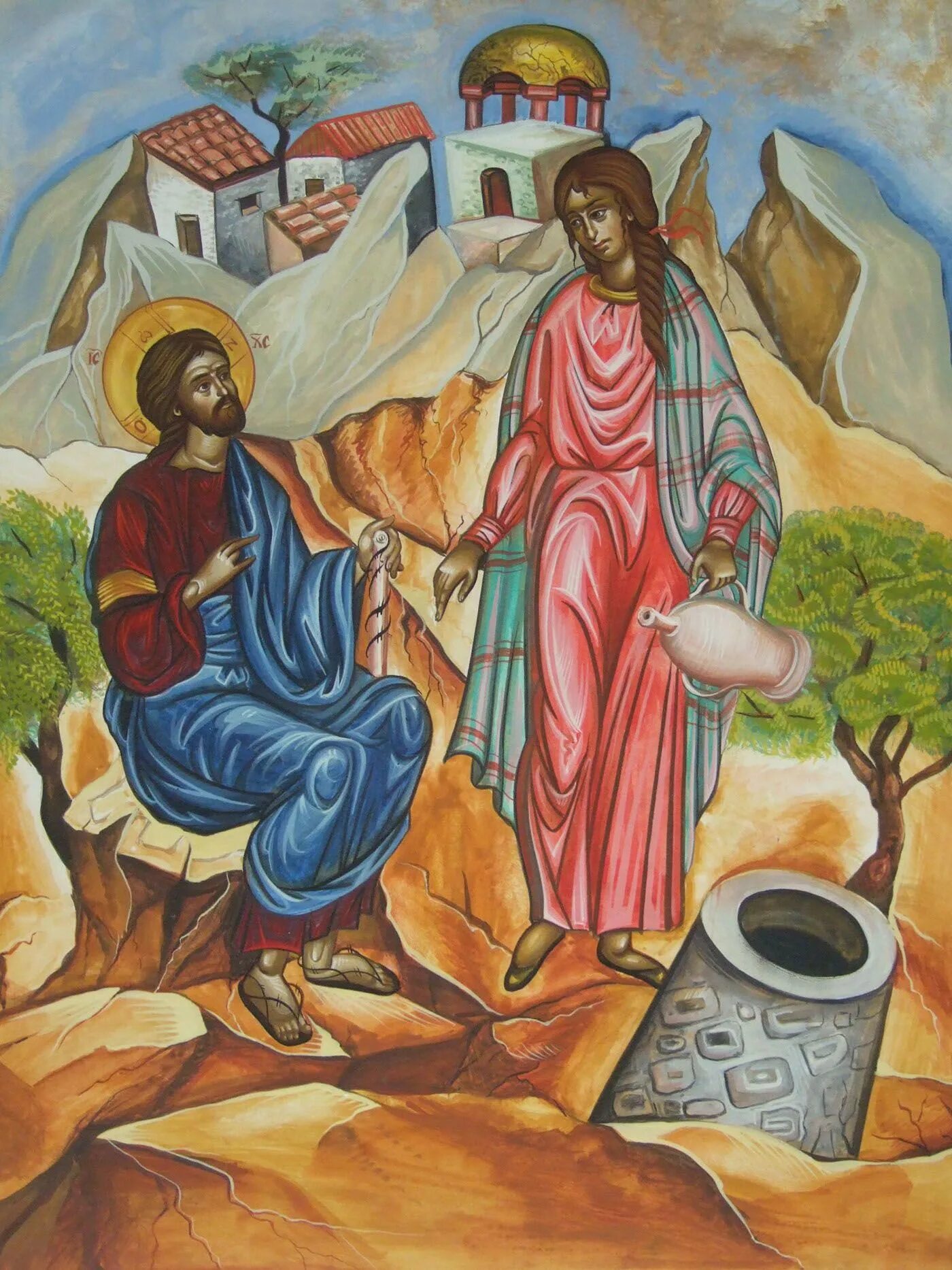 Христос и самарянка. Христос и самарянка у колодца. Иисус и самарянка икона. «Христос и самарянка» верищагие. Христос и самарянка у колодца икона.