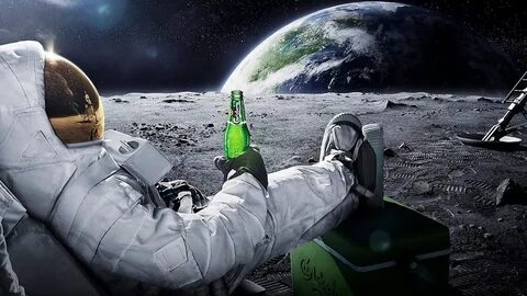 ...Earth, soldier, Moon, beer, astronaut, advertisements, Carlsberg, screen...