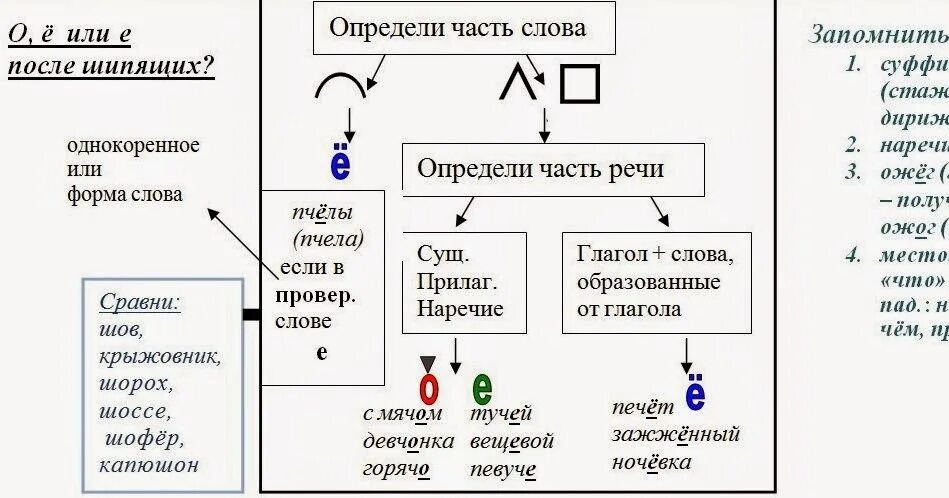Е е в разных частях слова
