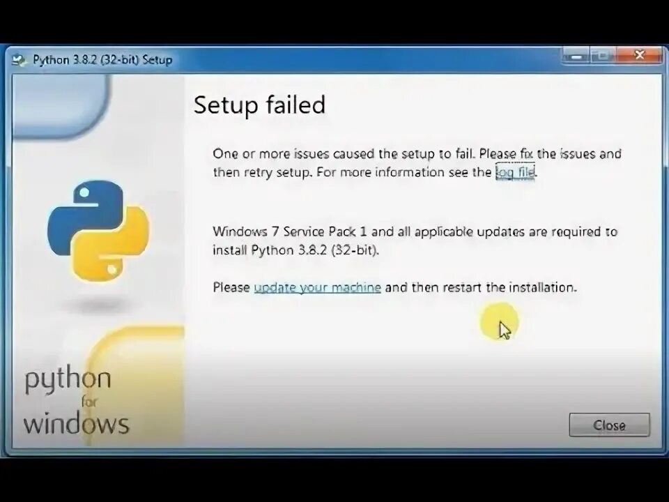 Error failed to install python. Error failed to install python
