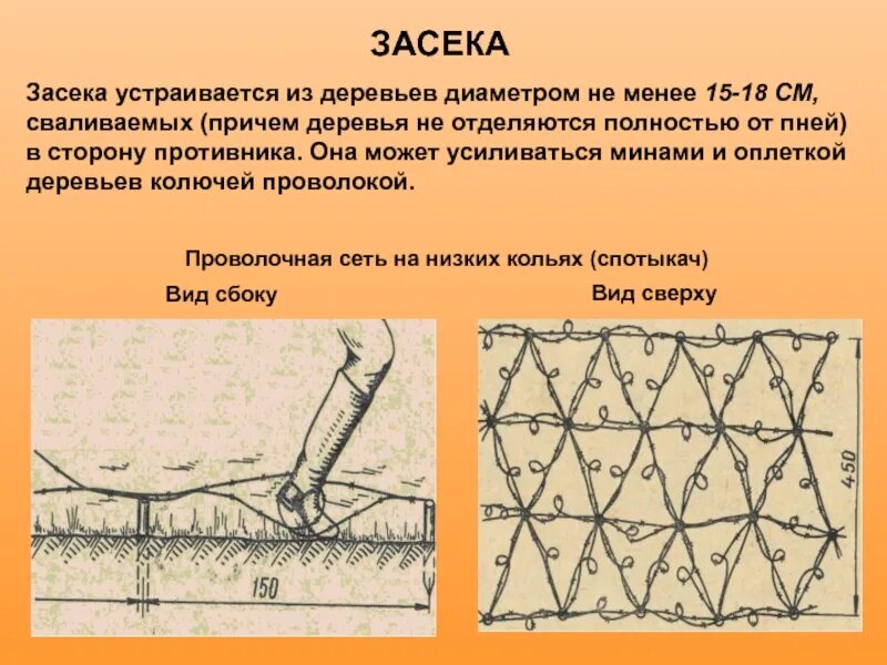 Засеки минута 30. Засека заграждение. Засека схема. Засека из деревьев. Проволочные сети на низких кольях Спотыкач.