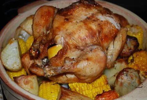 Курица целиком с грибами и картошкой