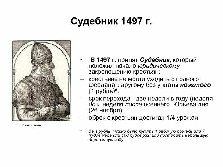 Судебник 1497 года для крестьян. Указы ивана 3