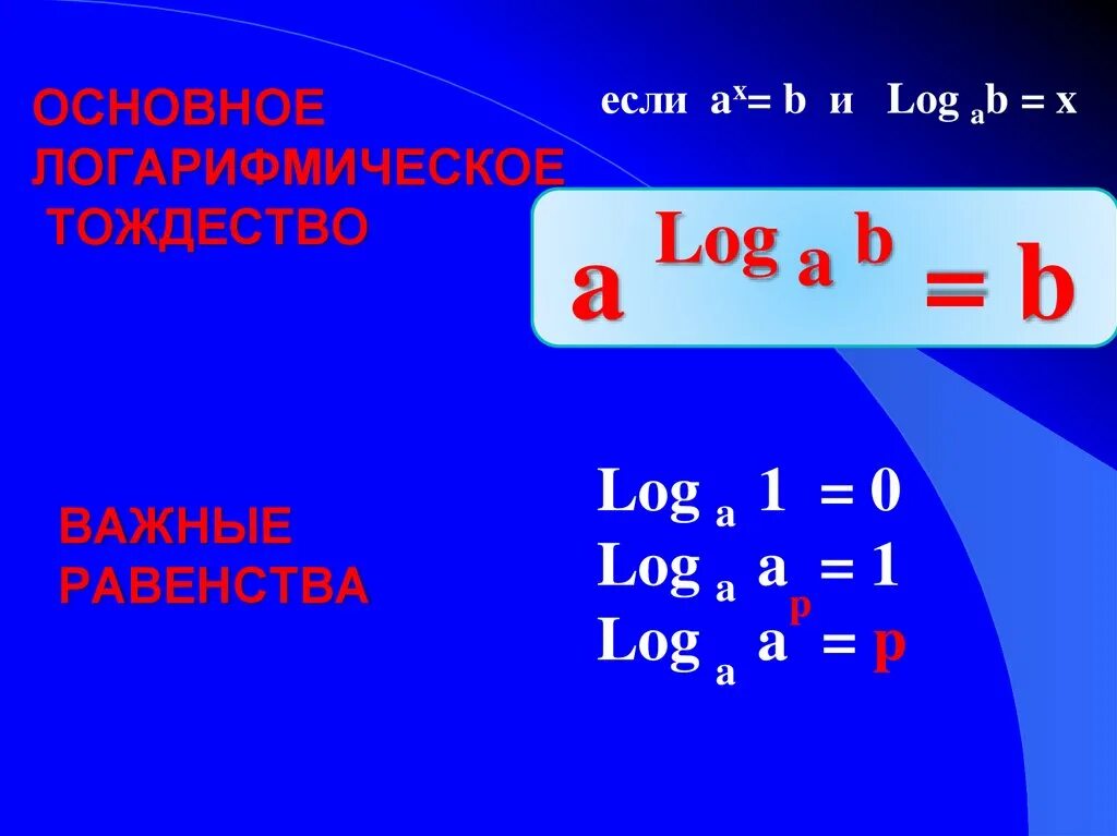 Как читается основное логарифмическое тождество словами? - Школьные Знания.com