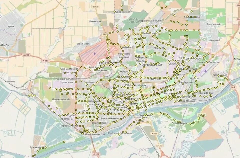 Схема общественного транспорта в Ростове-на-Дону за 1990 год.