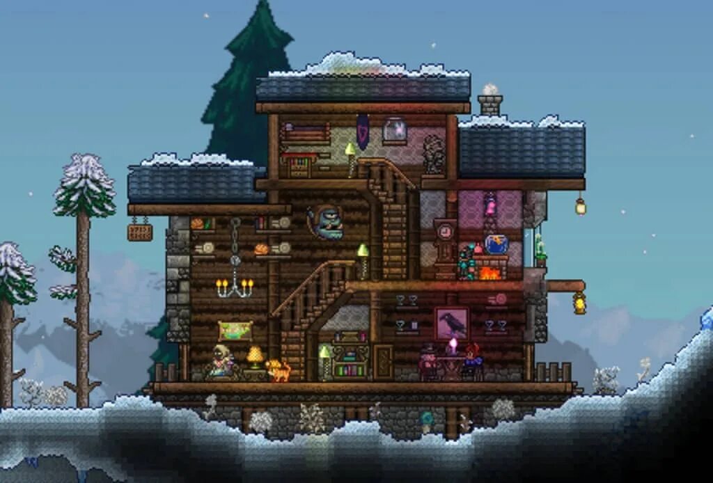 Terraria build. Террария дом для портног. Зимний дом террария. Terraria House. Красивый дом в террарии.