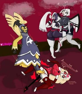 1boy 3girls adam(hazbin_hotel) angel angel_girl angel_wings bodysuit charli...