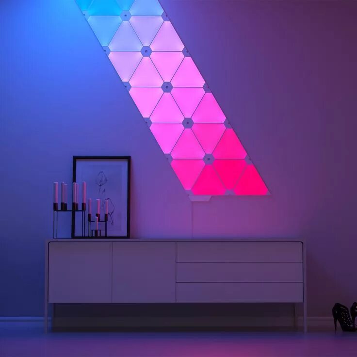 Light around. Светильник Nanoleaf модель DSA-65. Nanoleaf Aurora. Треугольные панели с подсветкой. Неоновые панели на стену.