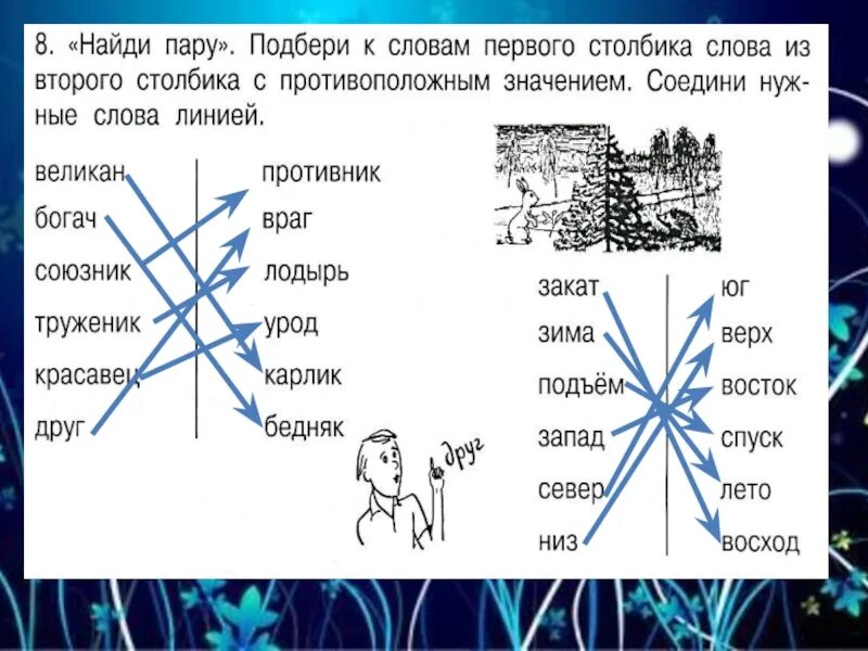 Слова в линию 6. Соедини слова с противоположным значением. Найди пары слов. Соедини стрелками слова с противоположным значением. Соедини линией слова противоположные по значению.