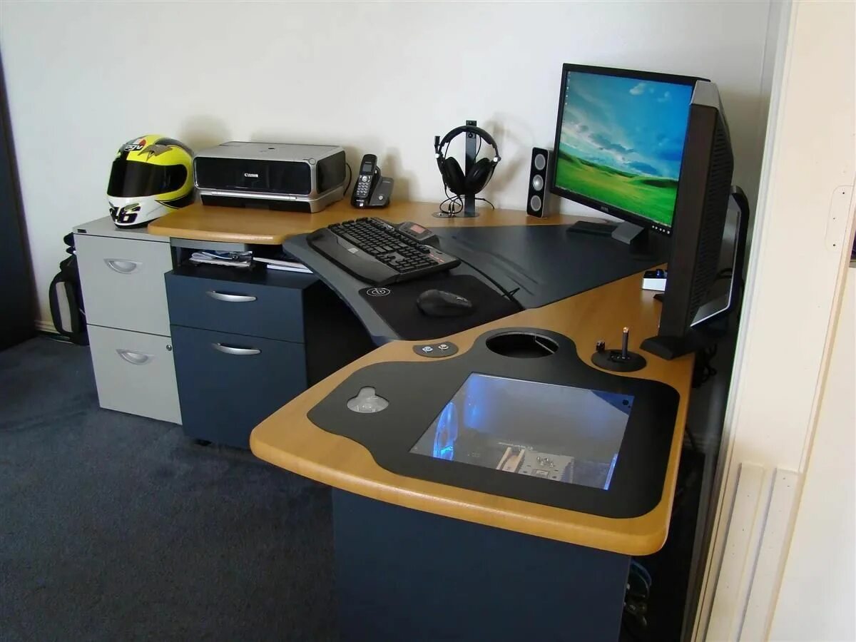 The computer is the desk