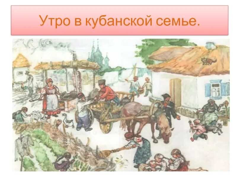 Кубановедение 2 класс семья. Уклад Кубанской семьи 2 класс. Рисунок утро в Кубанской семье. Быт Кубанской семьи. Семья в Кубанской семье.