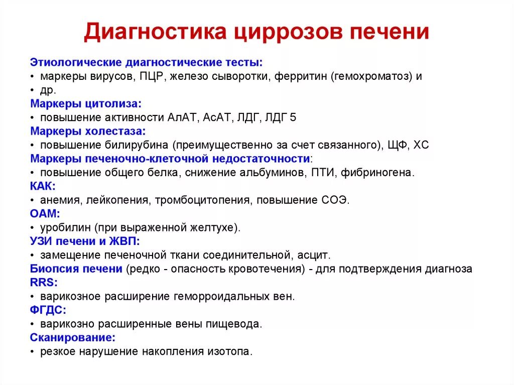 Что означает диагноз признаки. Лабораторная диагностика цирроза печени. Инструментальные исследования для диагностики цирроза печени. Инструментальные методы исследования цирроза печени. Лабораторные методы диагностики цирроза печени.